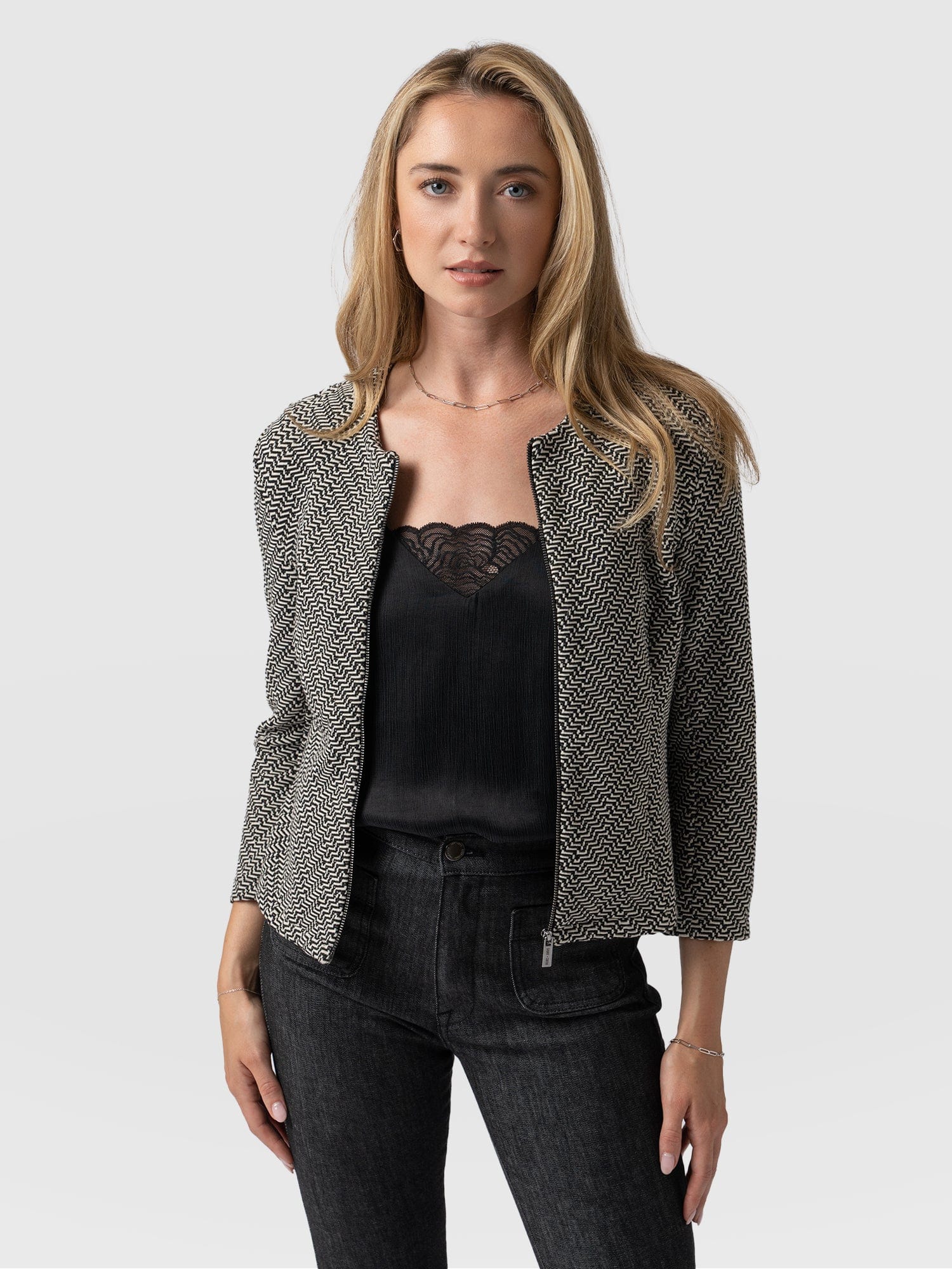 Florence Jacket Cream Lurex Jacquard - Women's Jackets | Saint + Sofia® USA
